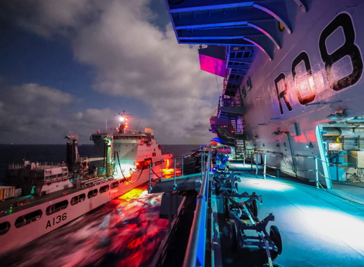 HMS Queen Elizabeth and RFA Tidespring conducting their replenishment. 
