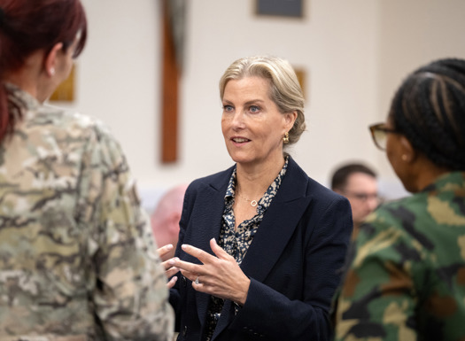 Her Royal Highness The Duchess of Edinburgh speaking to female military officers.